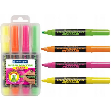 Zakreślacze Centropen Flexi Fluo giętka końcówka, 4 kolory - 2